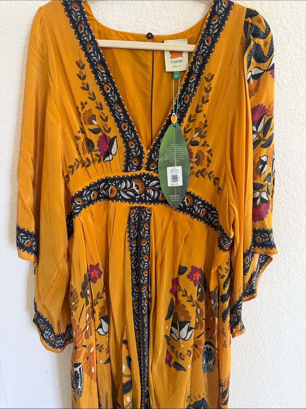 FARM RIO Tropical Tapestry Kaftan Dress Yellow